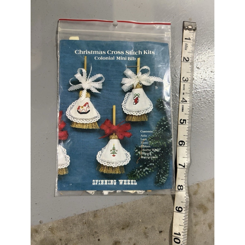 Vintage Spinning Wheel Christmas Cross Stitch Kits ~ Colonial Mini Bib makes 3‎